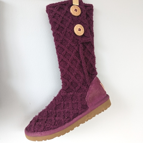 UGG Girls Purple Plum Lattice Cardy Knit Boots - Picture 12 of 14
